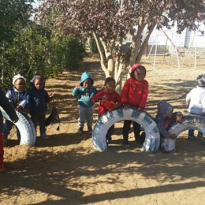 students in a play area