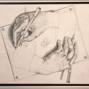 drawing of two hands holding pencils