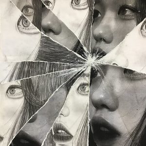 drawing of a children reflection in shattered glass