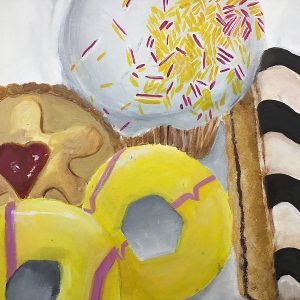 painting of biscuits and cake