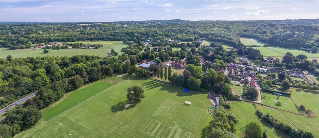 aerial view of school and grounds 