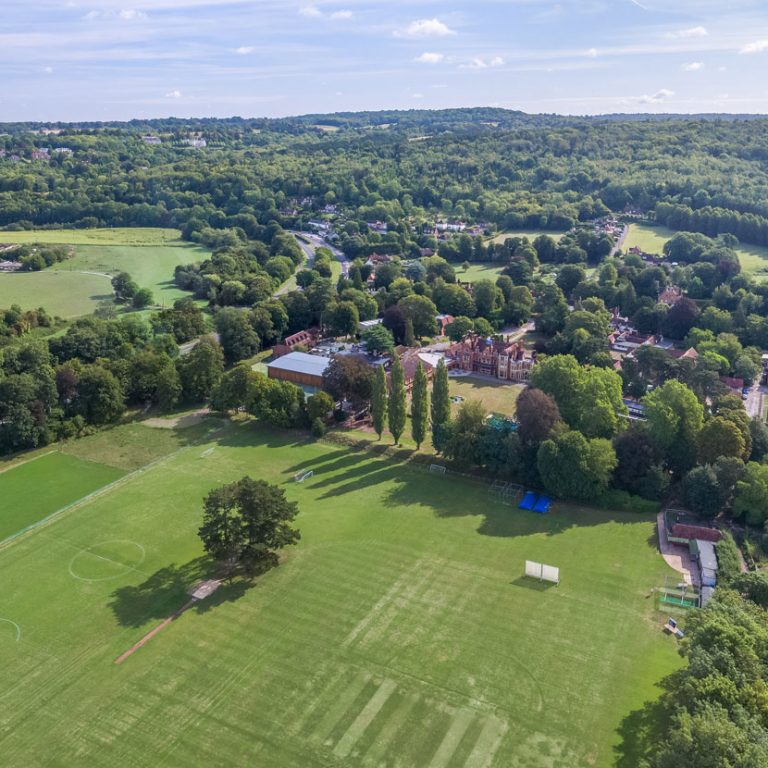 Aerial view of the school and countryside that surrounds it