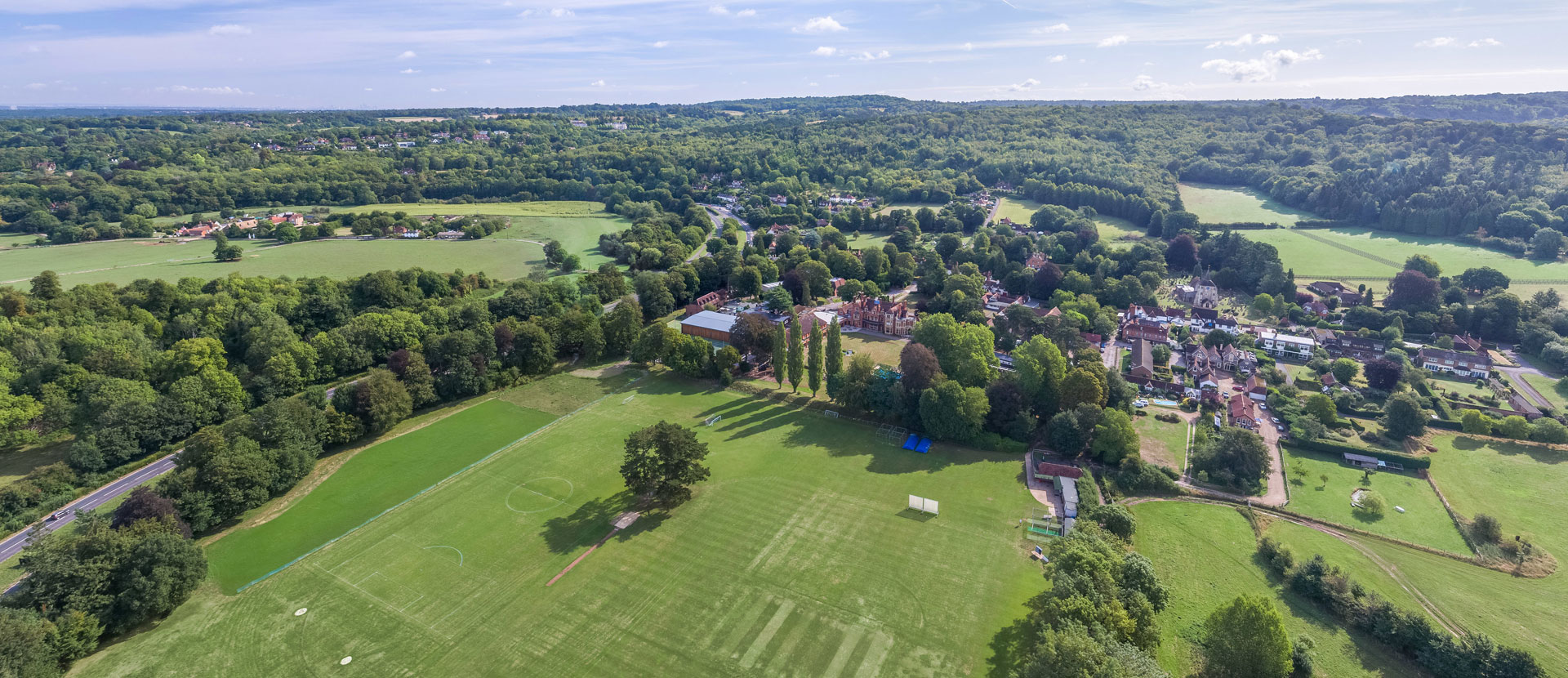 Aerial view of the school and countryside that surrounds it